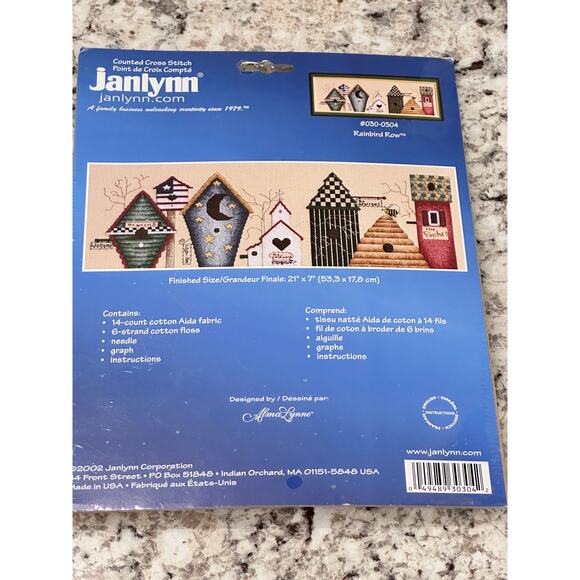 Janlynn Cross Stitch Rainbird Row birdhouses #030-0304 NEW IN PACKAGE VTG - Picture 3 of 4